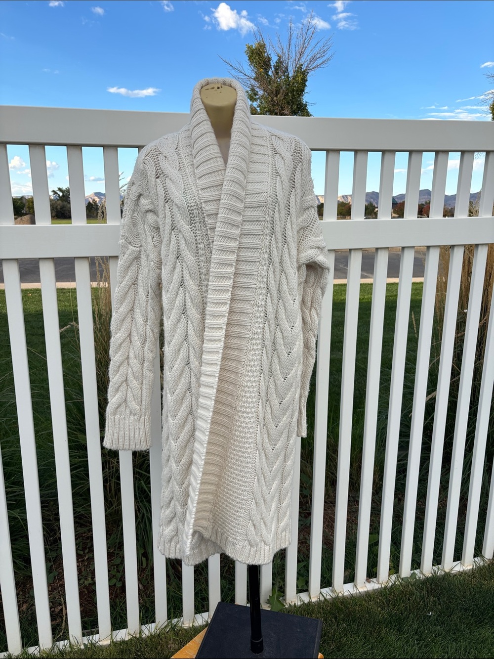 Cocogio Made in Italy Cable Knit Shawl Collar long Sweater, Dry Cleaned